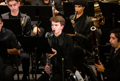 Saxophone player in orchestra