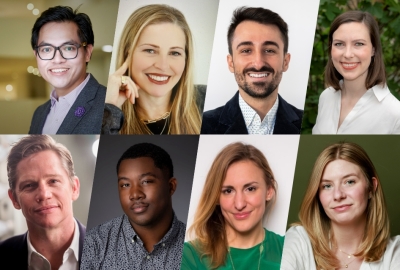 Collage pic of eight graduate headshots