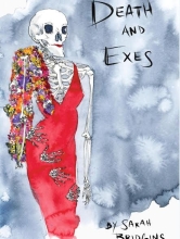 Book cover of "Death and Exes;" skeleton wearing a dress.