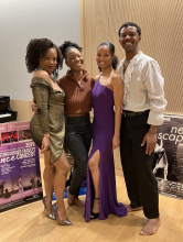 Four participants in the Sankofa event pose backstage.