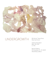 Flyer for Undergrowth exhibition featuring an abstract painting using white and peach colored watercolor paint.