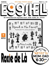 Flyer featuring digital sketch of trees and a personified polluted cloud with eyes.