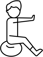 Black outline of a man using an exercise ball. Occupational therapy icon. 