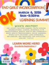 A workshop flyer invites Sacramento County youth-serving policy and practice professionals to attend a workshop on supporting systems-impacted girls and gender-expansive youth