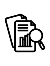 Magnifying glass over papers of data.