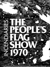 White text on a black and white graphic depicting wood destruction from a fire.