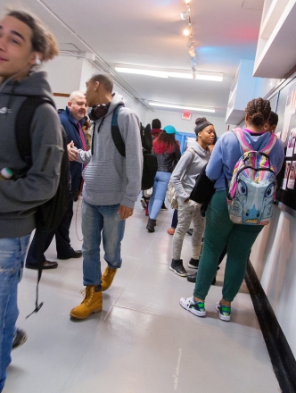 High school hallway filled with students