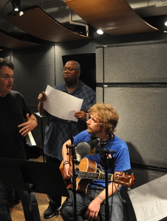 Barry Eastmond, Phil Galdston, and students in the recording studio.
