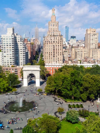 Ariel view of Washington Square Park looking north.