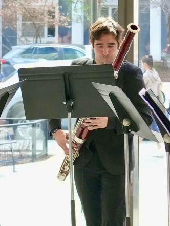 NYU woodwind musicians performing in the paulson center