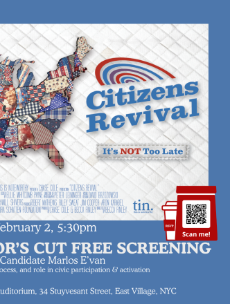 Event flyer featuring the shape of the United States overlayed with a multi-pattern collage outlining each state.
