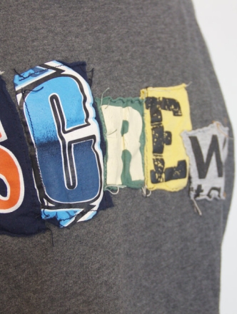 Close up image of a t-shirt with letters that spell out the word "screw"