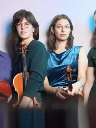 Four women holding string instruments